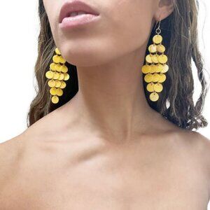 Yellow Dangle Disc Earrings Designed By JIL Lightweight Statement Jewelry